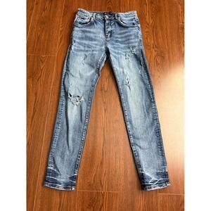 Purple Brand P001 Slim Fit Low Rise Distressed‎ Jeans Light Indigo Size 34